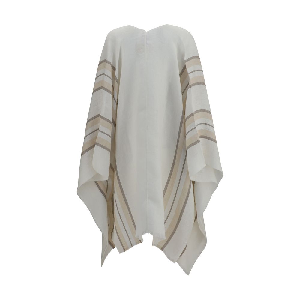 Poncho by Brunello Cucinelli for women in polyester linen cashmere & capra leather beige & striped features a enveloping silhouette with and a enveloping .
