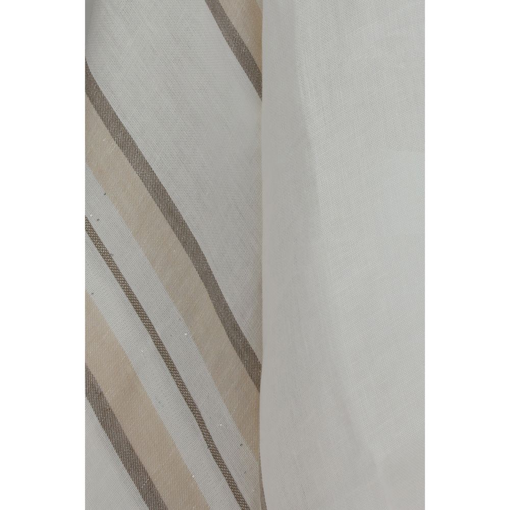 Poncho by Brunello Cucinelli for women in polyester linen cashmere & capra leather beige & striped features an luminous silhouette with luminous and a refined , offering a luminous layer for a sophisticated look.