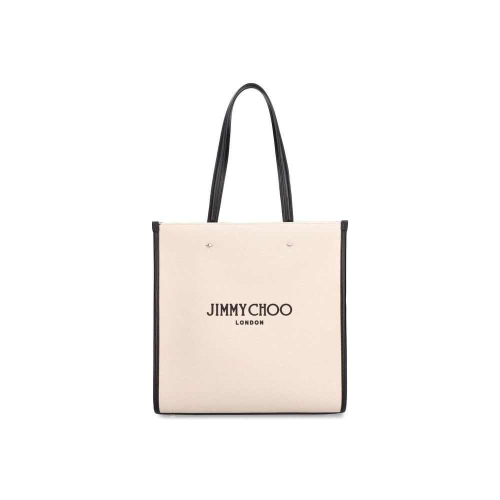 Tote Bag by Jimmy Choo for women in canvas beige features an jet-set Canvas Tote Bag design with a secure zipper, magnetic & button, ample , and versatile handle for an jet-set finish.