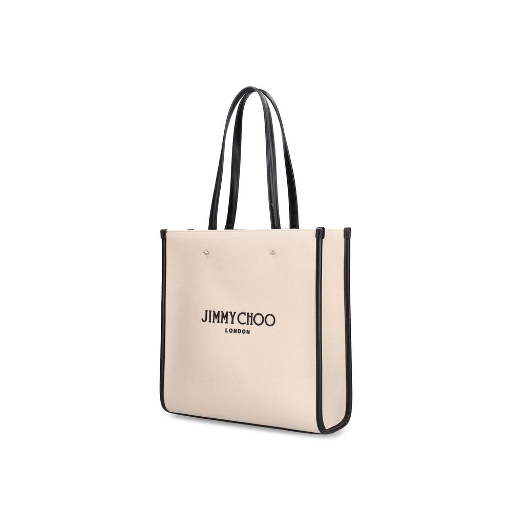 Tote Bag by Jimmy Choo for women in canvas beige features an jet-setting Canvas Tote Bag design with a secure zipper, magnetic & button, jet-setting , and versatile handle for a jet-setting look.