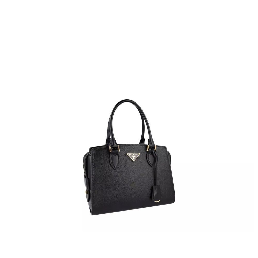 Handbag by Prada for women in calfskin leather black features a refined silhouette, showcasing a secure zipper, organized , and versatile handle for a refined finish.