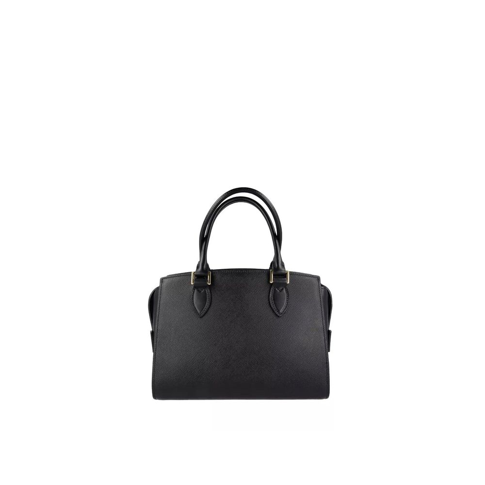 Handbag by Prada for women in calfskin leather black features an refined silhouette, showcasing a secure zipper, ample , and versatile handle for a sophisticated refined aesthetic.