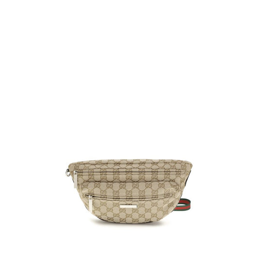 Small Shoulder Bag by Gucci for men in cotton polyester canvas beige, green, red, silver, signature & striped features an effortlessly chic silhouette with a secure zipper, ample , and versatile shoulder-strap & adjustable-strap for effortlessly chic everyday luxury.