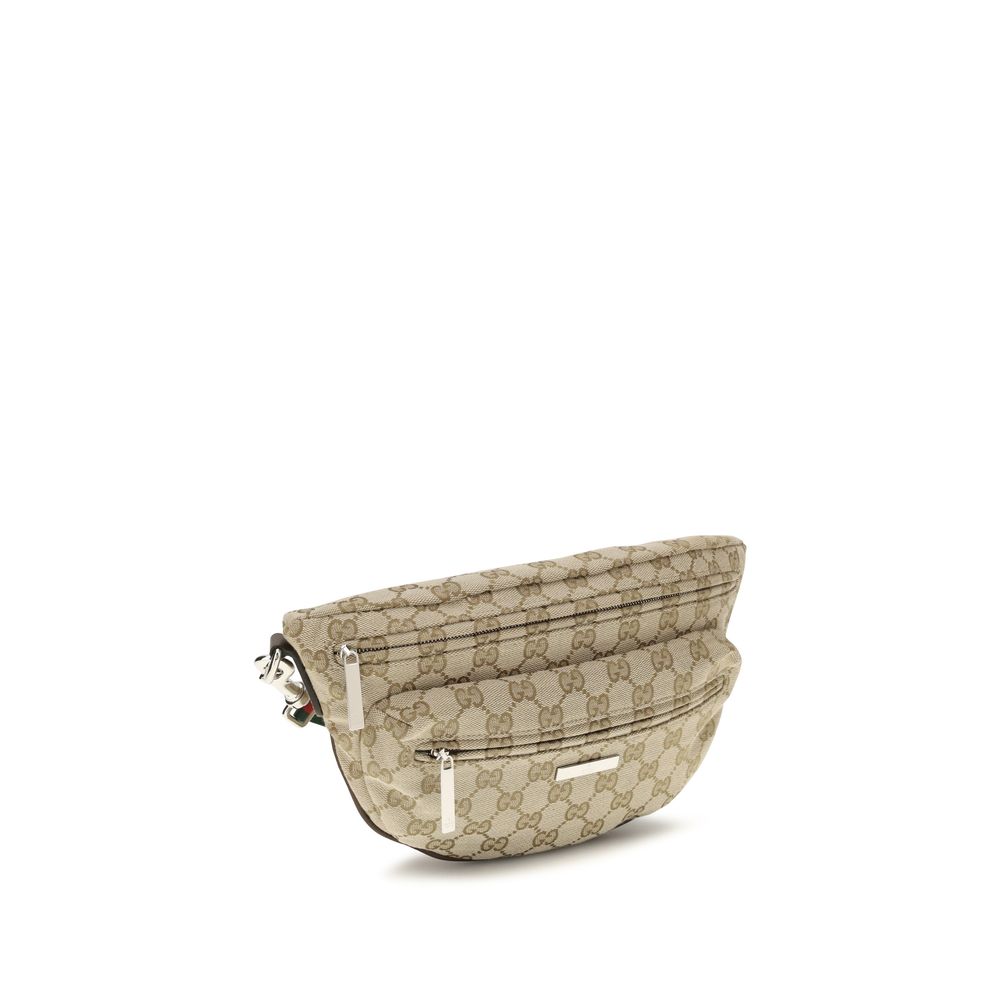 Small Shoulder Bag by Gucci for men in cotton polyester canvas beige, green, red, silver, signature & striped presents a versatile silhouette, showcasing a secure zipper and versatile with versatile shoulder-strap & adjustable-strap for a sophisticated look.