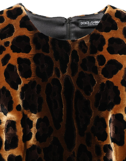 Dolce & Gabbana Women's Sheath Wrap Cocktail Poufed Bubble Sleeveless Silk & Viscose Short Mini Dress - Brown Leopard Print Print