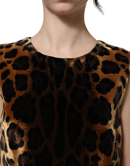 Dolce & Gabbana Women's Sheath Wrap Cocktail Poufed Bubble Sleeveless Silk & Viscose Short Mini Dress - Brown Leopard Print Print