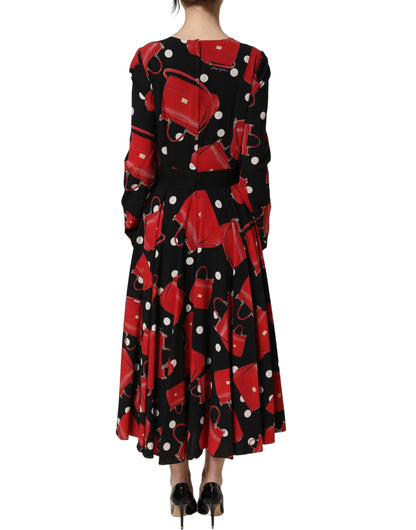 Dolce & Gabbana Women's Wrap Cocktail Long-Sleeve Crepe Silk Nylon & Elastane Midi Dress - Black Red White Print