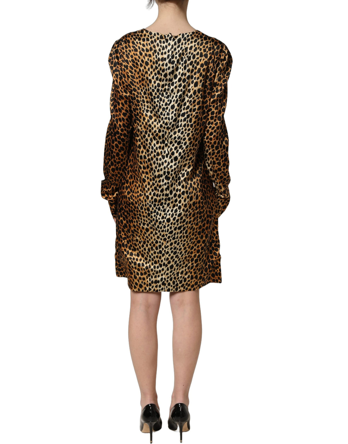 Dolce & Gabbana Women's Shift Wrap Cocktail Long-Sleeve Silk Short Mini Dress - Brown Print