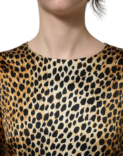 Dolce & Gabbana Women's Shift Wrap Cocktail Long-Sleeve Silk Short Mini Dress - Brown Print