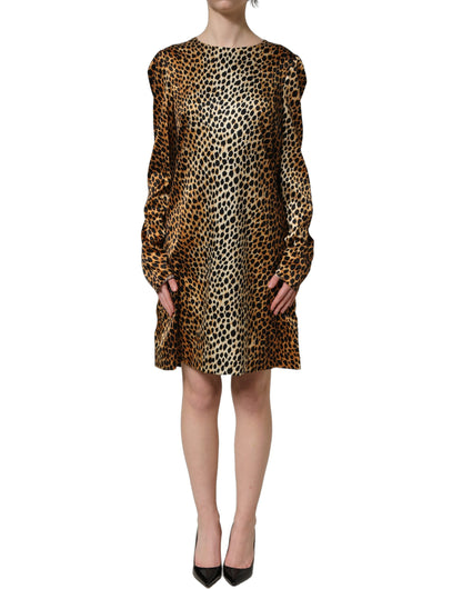 Dolce & Gabbana Brown Ocelot Print Long Sleeve Mini Dress
