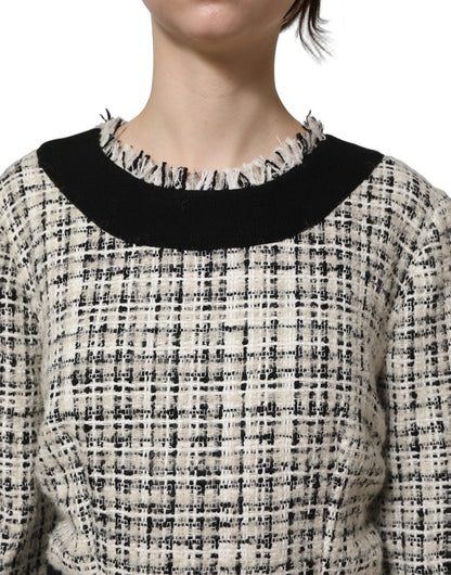 Dolce & Gabbana Women's Wrap Cocktail Long-Sleeve Mohair Alpaca Wool Polyester Tweed Midi Mini Dress - Multicolor