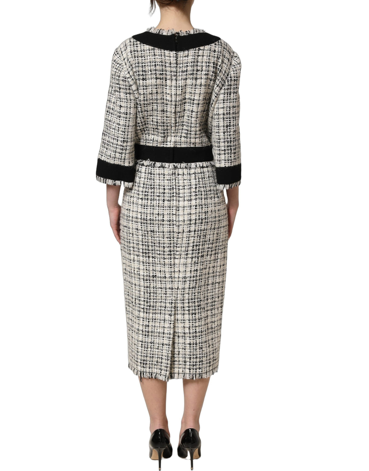 Dolce & Gabbana Women's Wrap Cocktail Long-Sleeve Mohair Alpaca Wool Polyester Tweed Midi Mini Dress - Multicolor