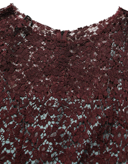 Dolce & Gabbana Multicolor Floral Lace Taffeta Pleated Midi Dress