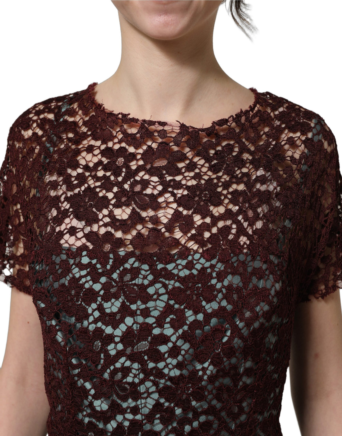 Dolce & Gabbana Women's Wrap Cocktail Short-Sleeve Cotton Silk Lace & Nylon Midi Mini Dress - Burgundy Multicolor Floral