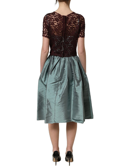 Dolce & Gabbana Multicolor Floral Lace Taffeta Pleated Midi Dress