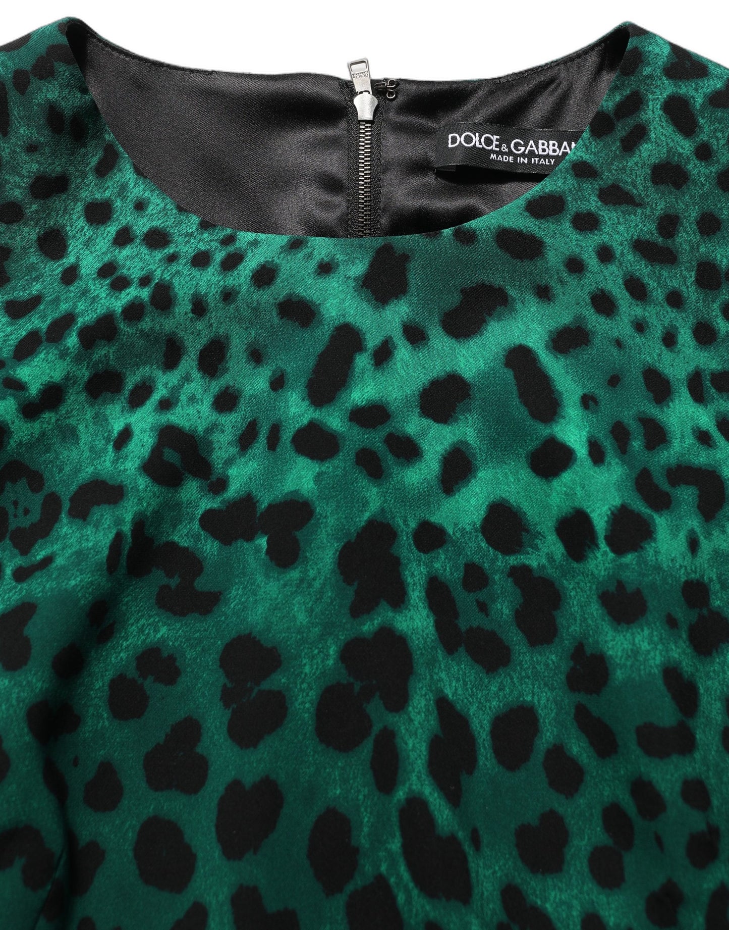 Dolce & Gabbana Green Leopard Print Silk Knee Length Dress