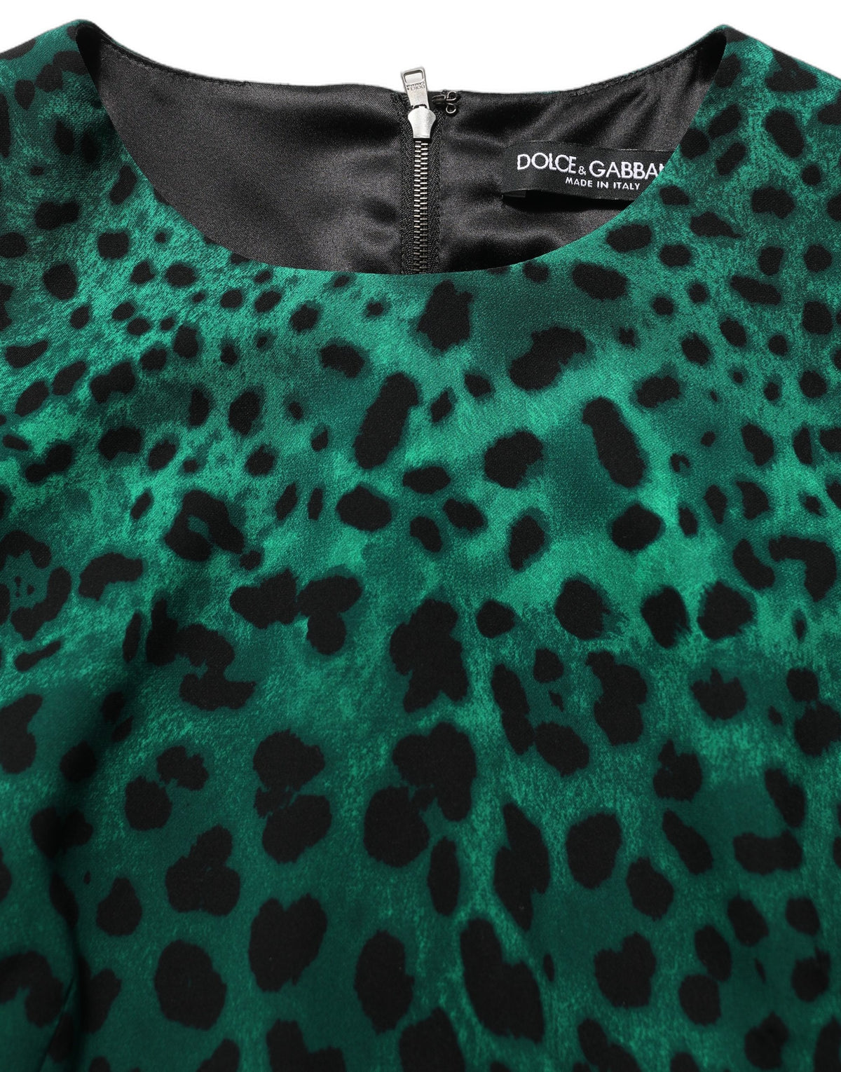 Dolce & Gabbana Women's Sheath Wrap Cocktail Long-Sleeve Silk Midi Knee Mini Dress - Black Green Leopard Print Print