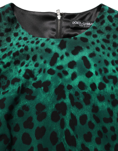 Dolce & Gabbana Women's Sheath Wrap Cocktail Long-Sleeve Silk Midi Knee Mini Dress - Black Green Leopard Print Print