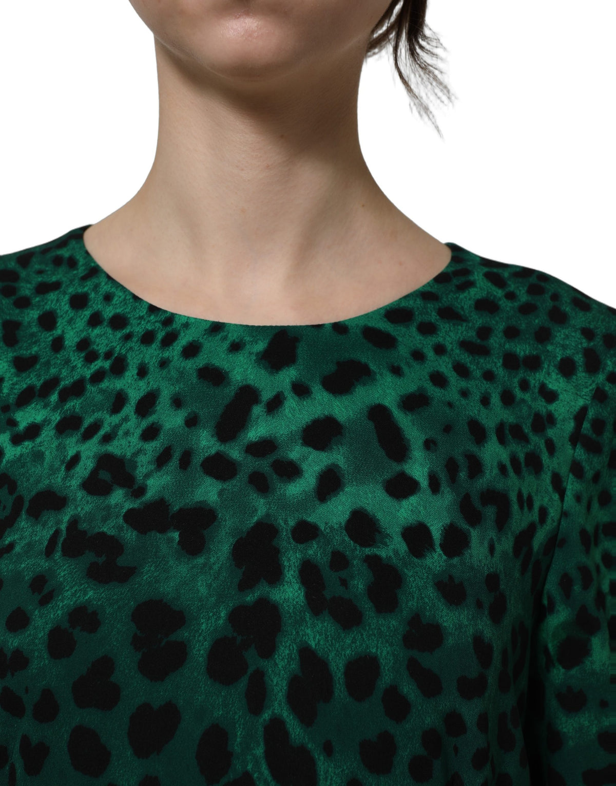 Dolce & Gabbana Women's Sheath Wrap Cocktail Long-Sleeve Silk Midi Knee Mini Dress - Black Green Leopard Print Print