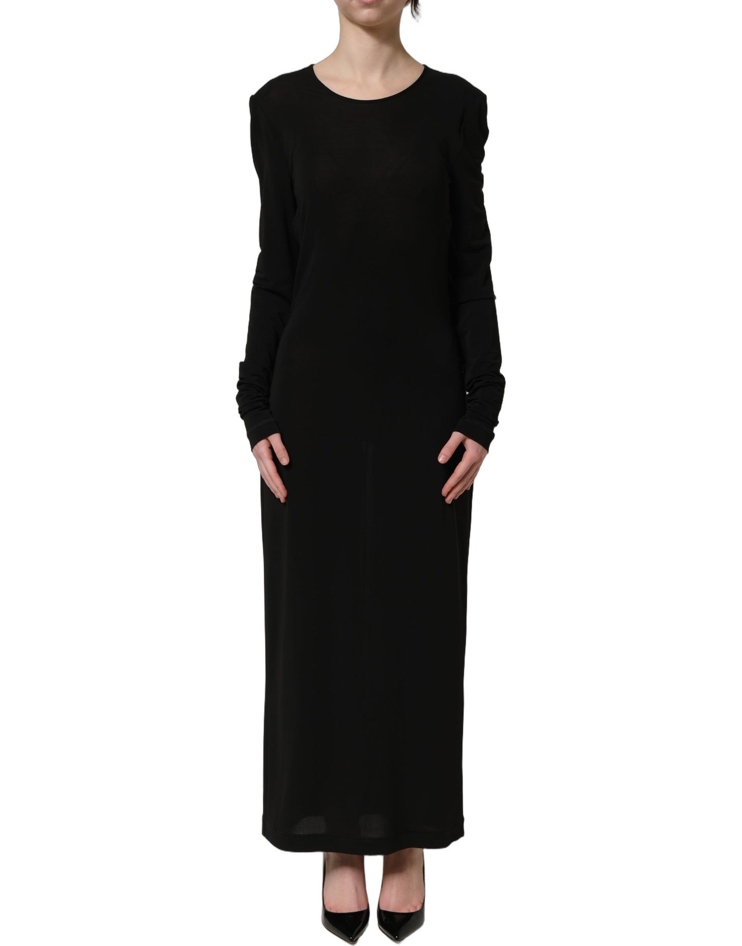 Dolce & Gabbana Black Cotton Long Sleeves Sheath Maxi Dress