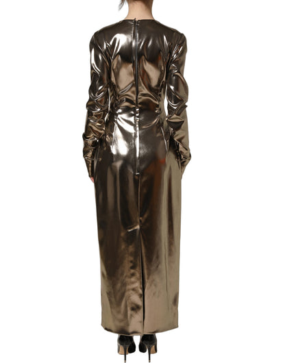 Dolce & Gabbana Metallic Gold Polyester LongSleeve Maxi Dress