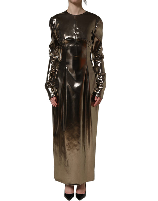 Dolce & Gabbana Women's Cocktail Long-Sleeve Cotton Lurex Polyester & Silk Maxi Long Dress - Gold