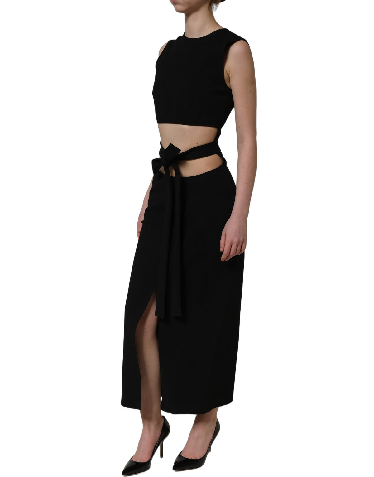 Dolce & Gabbana Women's Cocktail Sleeveless Stretch Viscose & Nylon Maxi Long Dress - Black