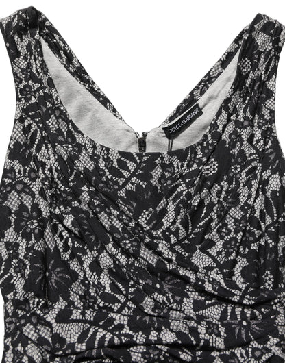 Dolce & Gabbana Black White Floral Lace Sleeveless Midi Dress
