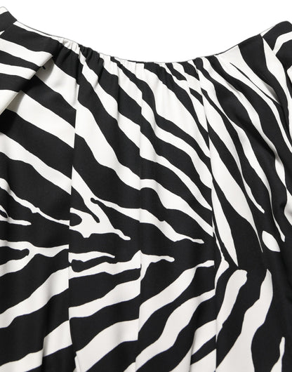 Dolce & Gabbana Black White Zebra Ruched Silk Mini Dress