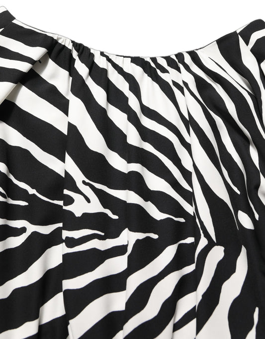 Dolce & Gabbana Black White Zebra Ruched Silk Mini Dress