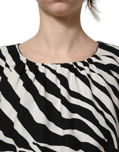 Dolce & Gabbana Black White Zebra Ruched Silk Mini Dress