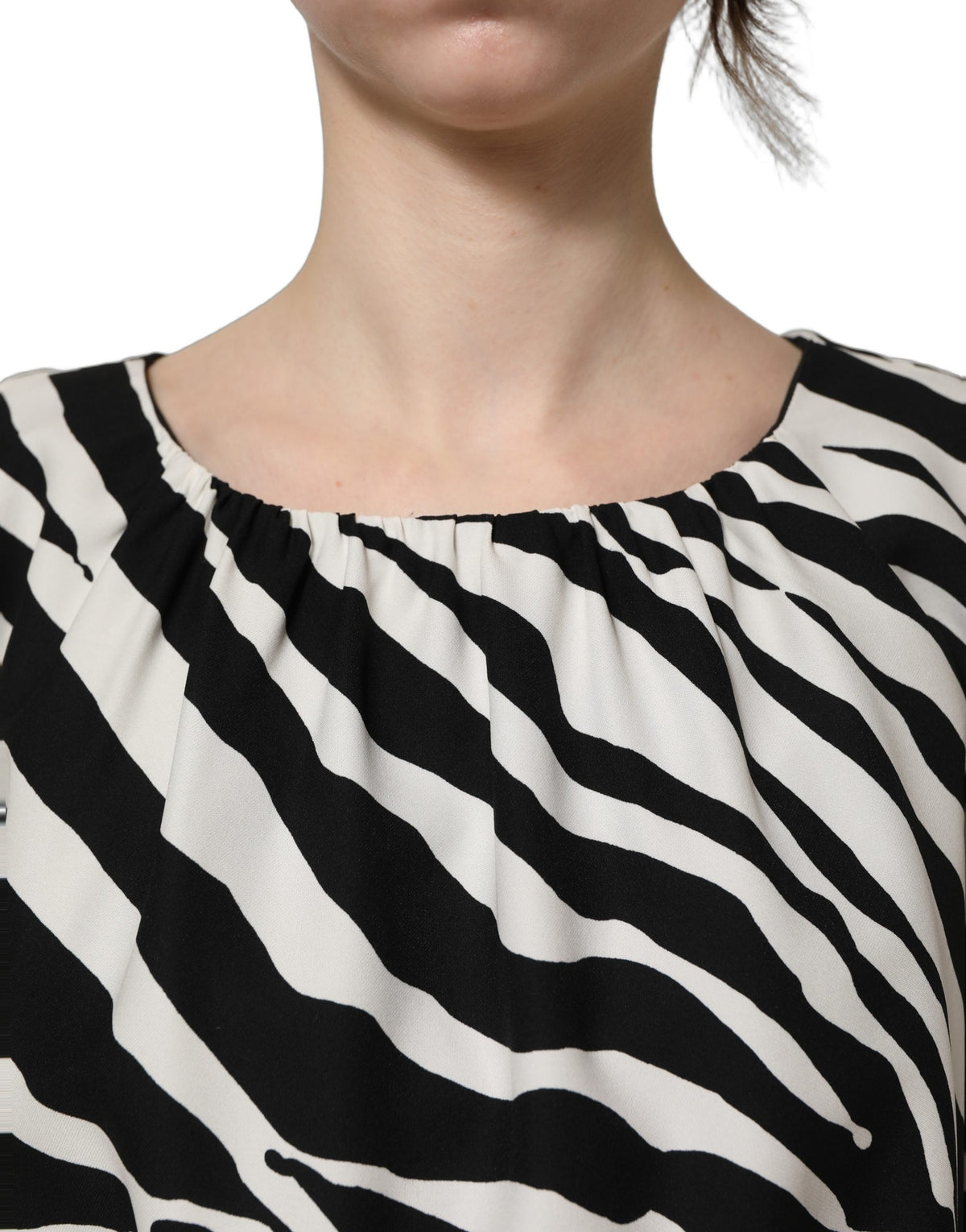 Dolce & Gabbana Women's Wrap Long-Sleeve Silk Short Mini Dress - Black White Zebra Print