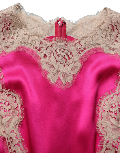 Dolce & Gabbana Women's A Line Wrap Short-Sleeve Elastane Lace & Silk Midi Mini Dress - Fuchsia Pink
