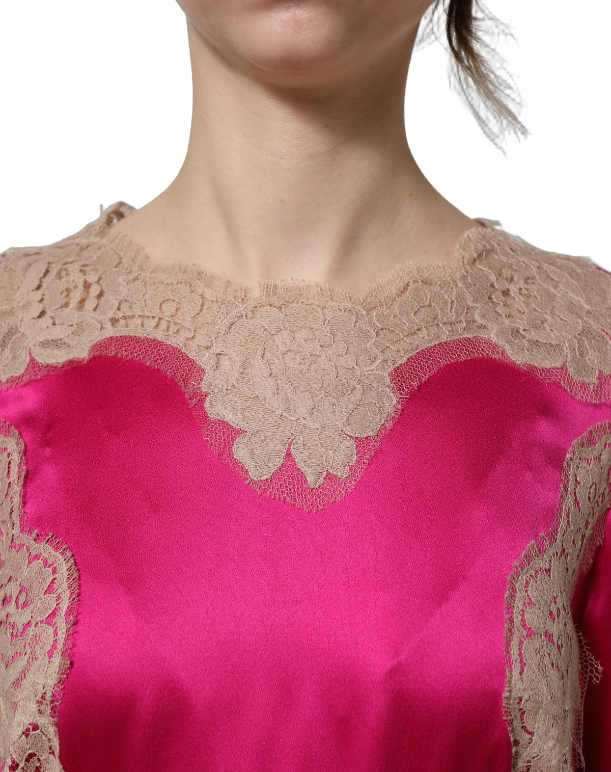 Dolce & Gabbana Women's A Line Wrap Short-Sleeve Elastane Lace & Silk Midi Mini Dress - Fuchsia Pink
