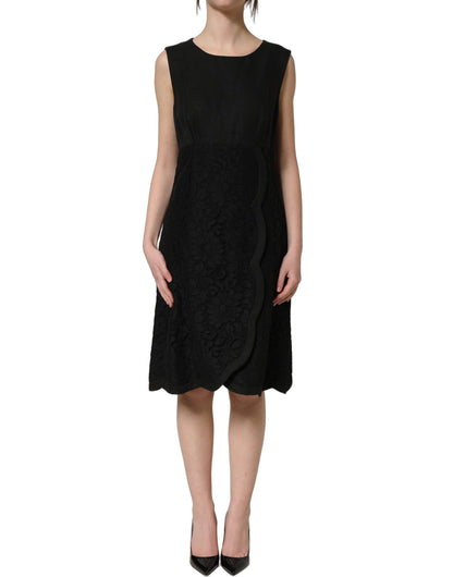 Dolce & Gabbana Black Floral Lace Sleeveless Shift Dress