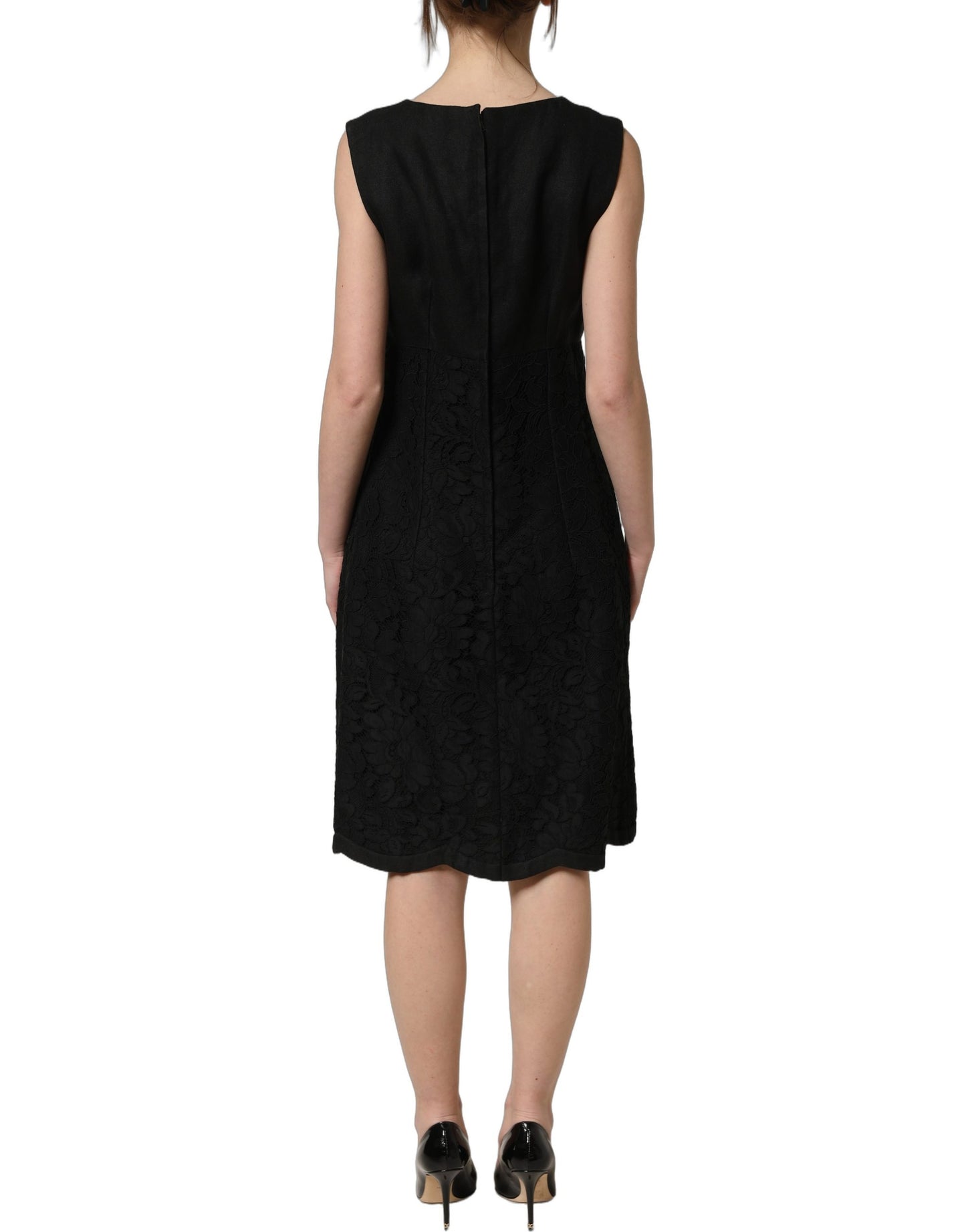 Dolce & Gabbana Black Floral Lace Sleeveless Shift Dress