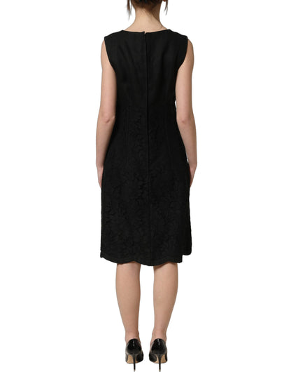 Dolce & Gabbana Women's Shift Wrap Sleeveless Cotton Flax Ramie & Lace Mini Dress - Black Floral
