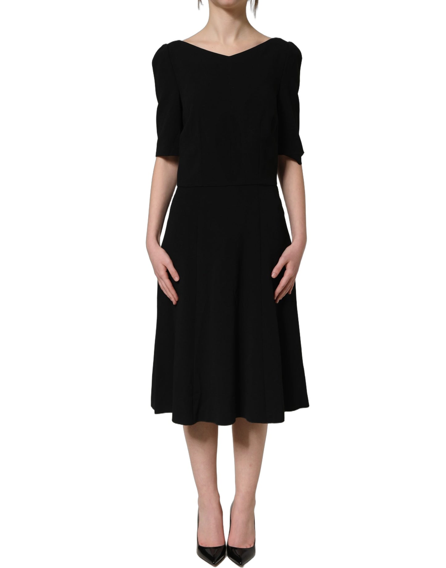 Dolce & Gabbana Black Viscose Short Sleeve A-line Midi Dress