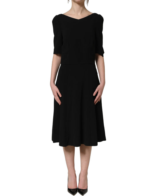 Dolce & Gabbana Women's A Line Cocktail Short-Sleeve Silk Viscose & Acetate Midi Short Dress - Black