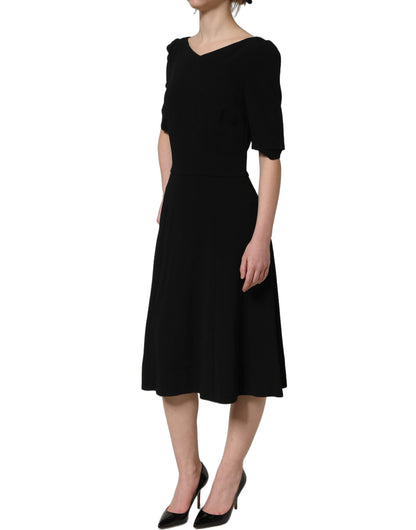 Dolce & Gabbana Black Viscose Short Sleeve A-line Midi Dress