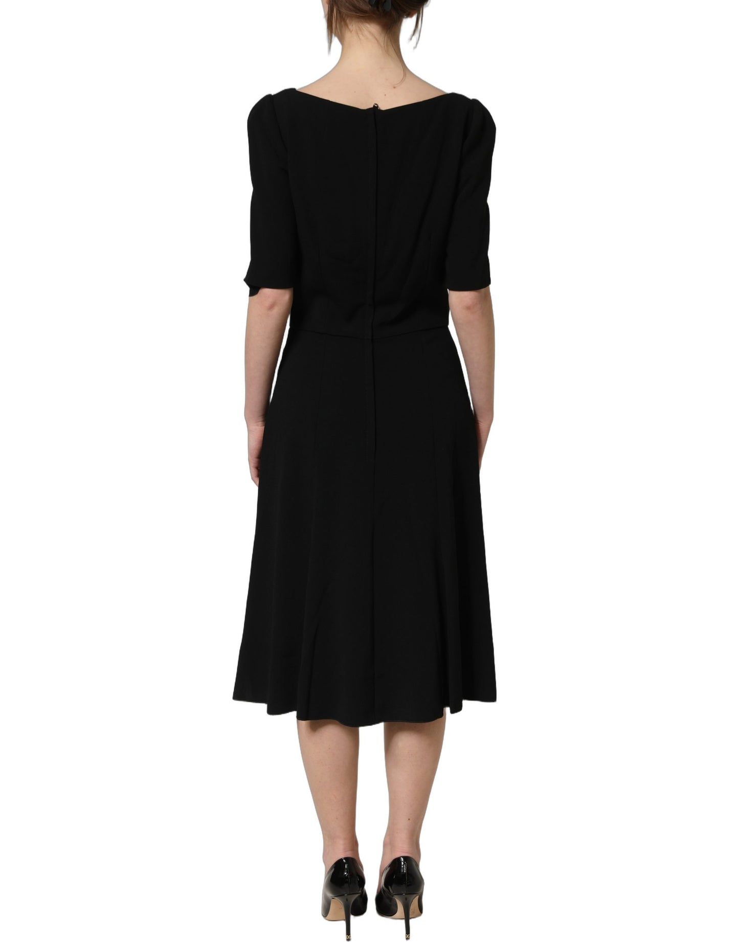 Dolce & Gabbana Black Viscose Short Sleeve A-line Midi Dress