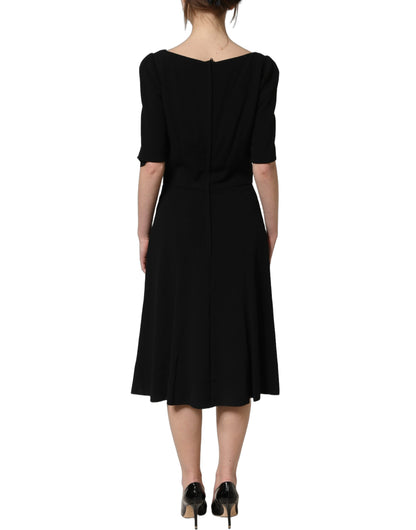 Dolce & Gabbana Black Viscose Short Sleeve A-line Midi Dress
