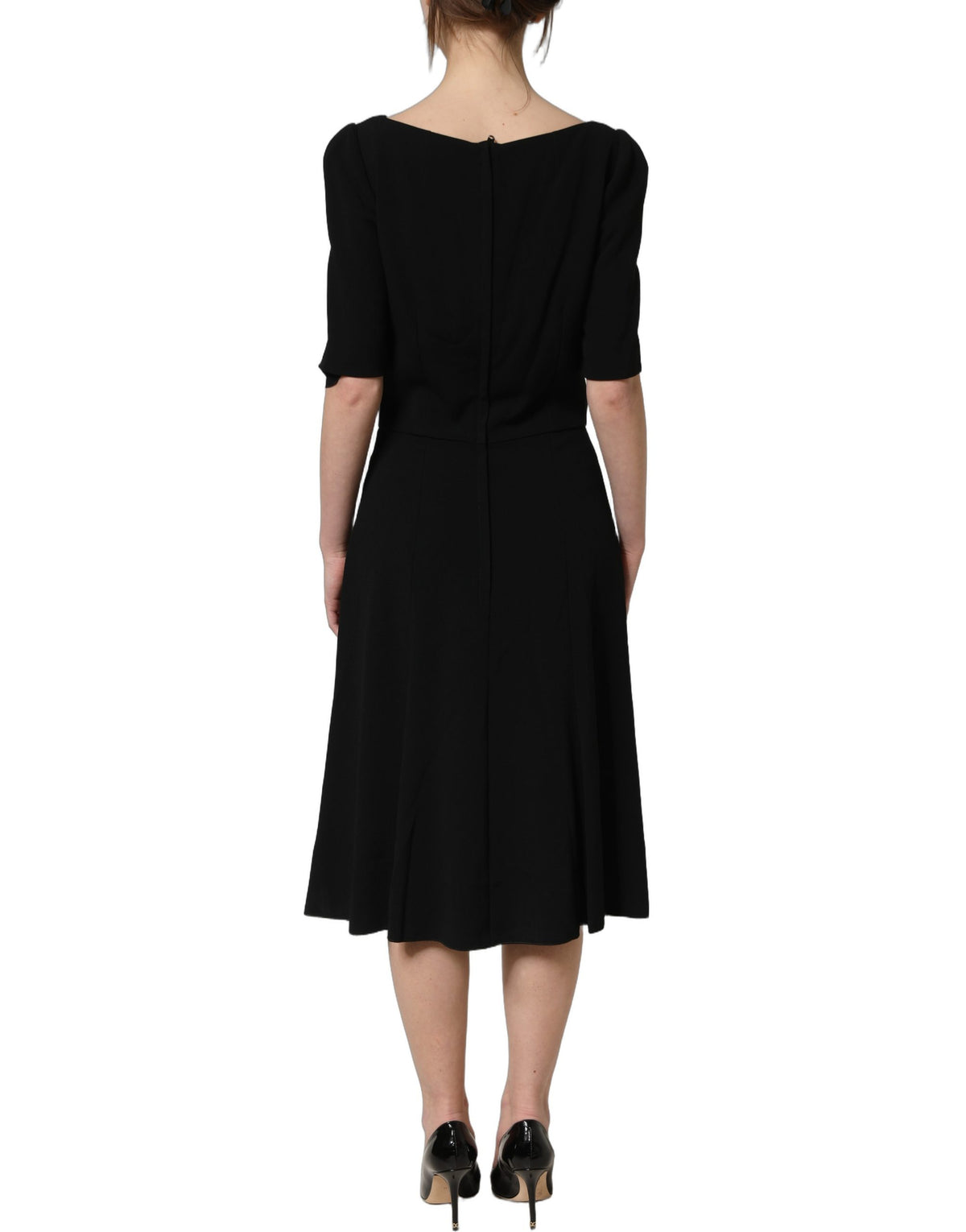 Dolce & Gabbana Women's A Line Cocktail Short-Sleeve Silk Viscose & Acetate Midi Short Dress - Black