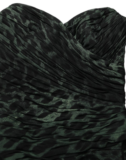 Dolce & Gabbana Green Leopard Print Bustier Draped Midi Dress