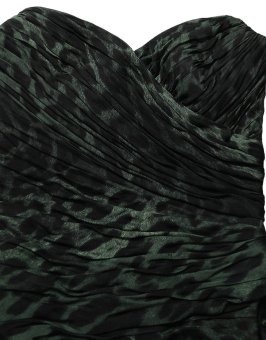 Dolce & Gabbana Green Leopard Print Bustier Draped Midi Dress