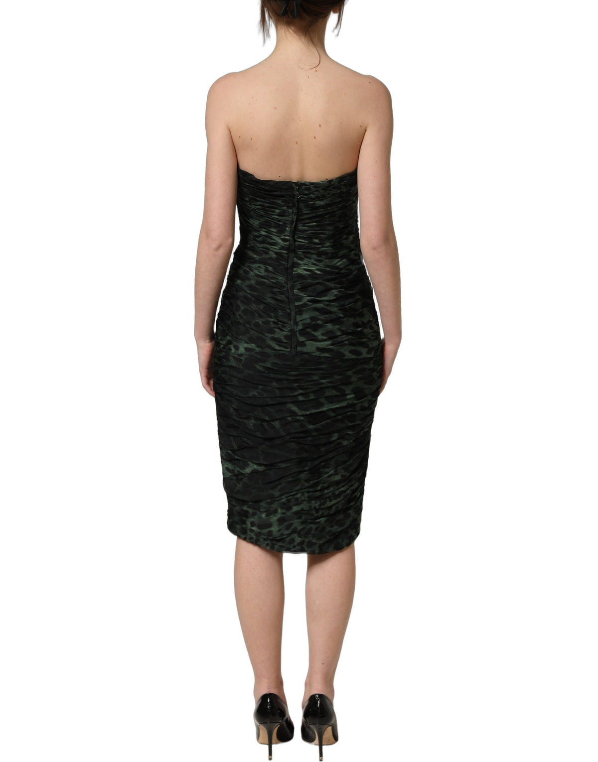 Dolce & Gabbana Women's Sheath Corset Bustier Cocktail Sleeveless Silk Midi Dress - Green Leopard Print Print