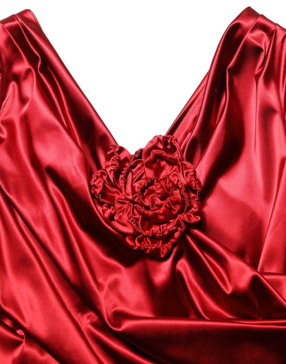 Dolce & Gabbana Women's Sheath Wrap Cocktail Long-Sleeve Cotton Nylon Satin & Silk Midi Mini Dress - Red Ruby Floral
