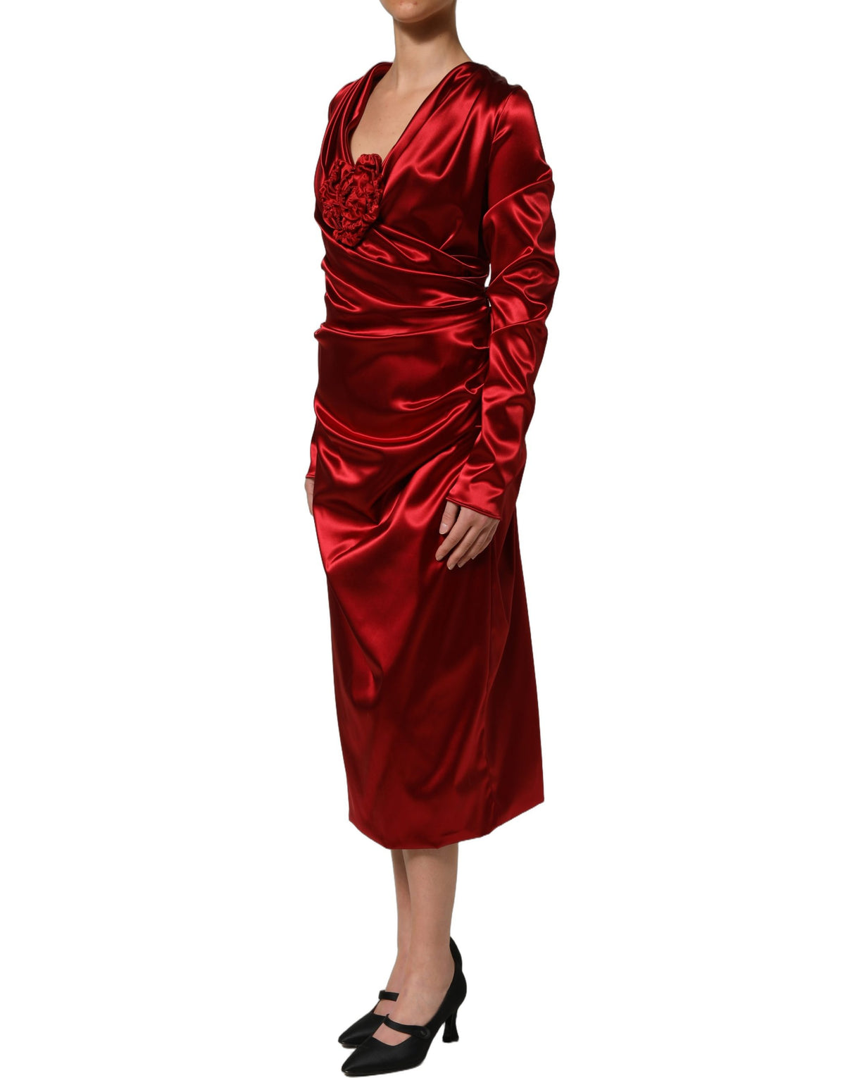 Dolce & Gabbana Women's Sheath Wrap Cocktail Long-Sleeve Cotton Nylon Satin & Silk Midi Mini Dress - Red Ruby Floral