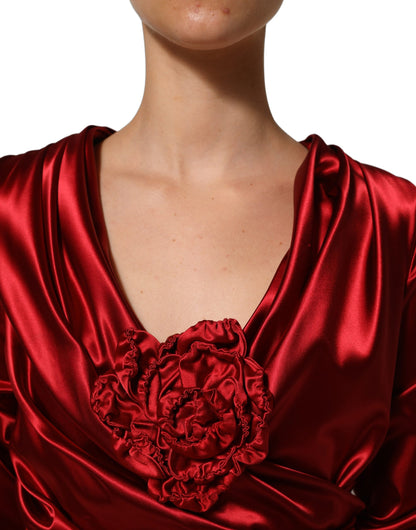 Dolce & Gabbana Women's Sheath Wrap Cocktail Long-Sleeve Cotton Nylon Satin & Silk Midi Mini Dress - Red Ruby Floral