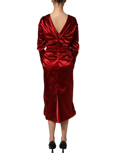 Dolce & Gabbana Women's Sheath Wrap Cocktail Long-Sleeve Cotton Nylon Satin & Silk Midi Mini Dress - Red Ruby Floral